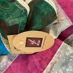 NWT Silk Scarf handmade Square Stripe recycled cotton silk blend